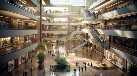 Generative AI 3d render of shopping mall interiorの素材