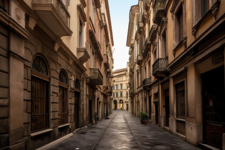 Generative AI Venice, Italy, 07.04.2019: view of narrow street leading to historical center of the cの素材