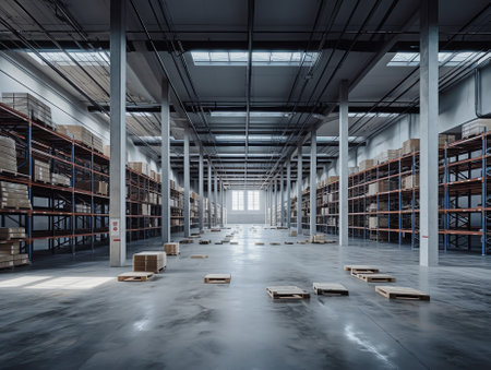 Generative AI Interior of empty warehouseの素材