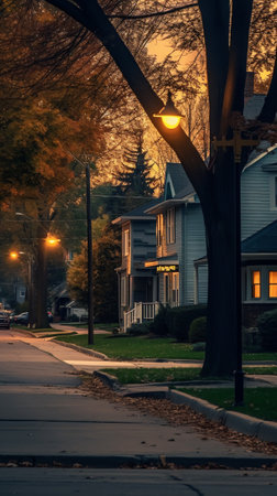 Generative AI An empty steet in the evening in Lexington, Kentucky, USAの素材