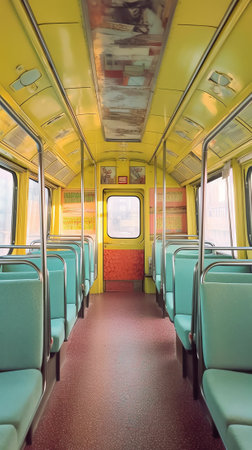Generative AI Last century rail car interior. Passenger carriageの素材