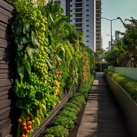 Generative AI Urban greening sidewalks and skyscraperの素材