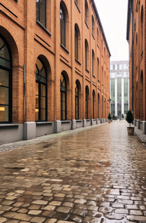 Generative AI Empty streets of the old town of Riga pavers early summer morningの素材