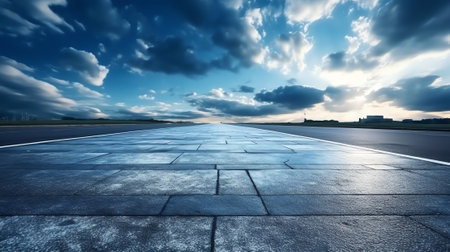 Generative AI Empty asphalt floor with night sky .の素材
