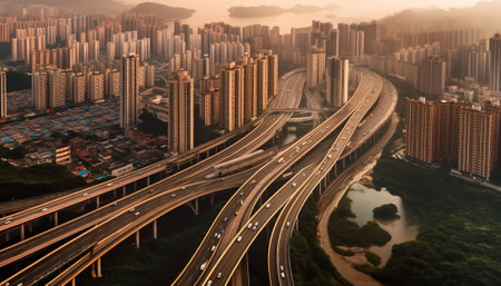 Generative AI empty highway with cityscape of chongqing,Chinaの素材