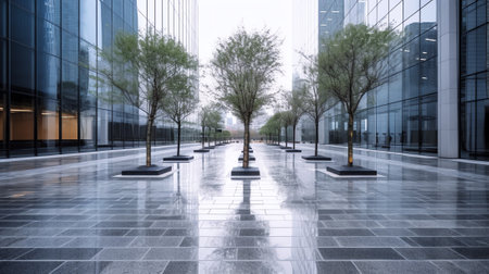 Generative AI Empty floors and office buildings in the financial center, Qingdao, Chinaの素材