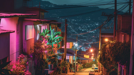 Generative AI Pirenopolis - Goias - Brazil - 05 21 2016: city life at night. Long exposure photo ofの素材