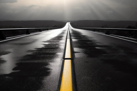 Generative AI Empty highway asphalt road and beautiful sky mountain landscapeの素材