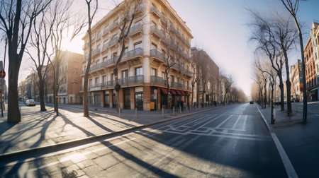 Generative AI Barcelona / Spain - March 23rd 2020: Empty street in Barcelona due to coronavirus outbの素材