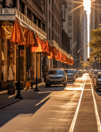 Generative AI New York City Manhattan empty street at Midtown at sunny dayの素材