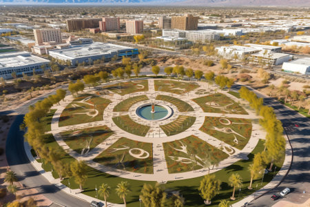 Generative AI Afternoon aerial view of new shopping mall sprawl and empty lots of downtown Goodyear,の素材