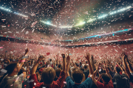 Generative AI Evening grand stadium championship win with confetti .の素材