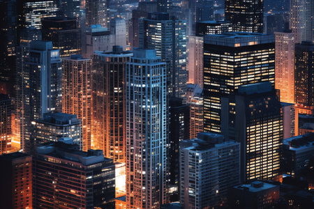Generative AI Skyscrapers Cityscape Downtown, Chicago Skyline Buildings. Beautiful Real Estate. Nighの素材