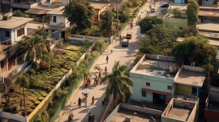 Generative AI Aerial view of the train station in Gurugram residential district, Haryana state durinの素材