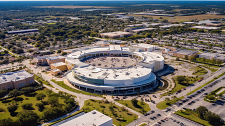 Generative AI Afternoon aerial view of new shopping mall sprawl and empty lots of downtown Goodyear,の素材