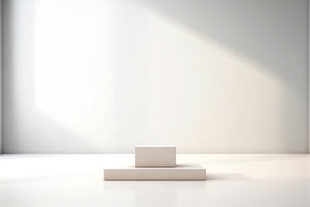 Generative AI Empty white shop shelf, retail shelf on white vintage background.の素材