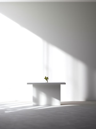 Generative AI Abstract white studio background for product presentation. Empty gray room with shadowの素材