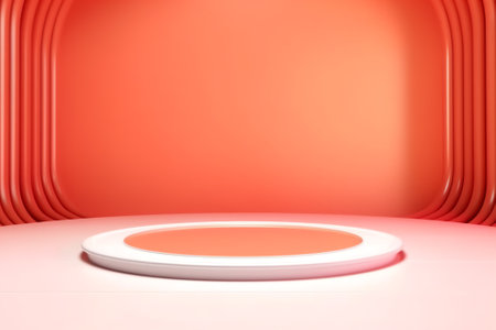 Generative AI Vector,Empty vivid red color studio table room background ,product display with copy sの素材