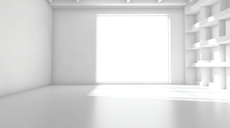 Generative AI Abstract white studio background for product presentation. Empty gray room with shadowの素材