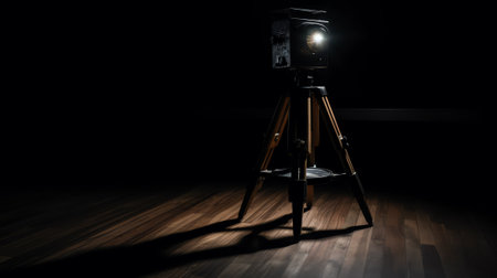 Generative AI Interior of modern photo studio with octaboxes and professional photo camera on tripodの素材