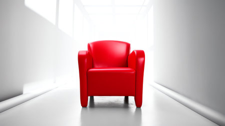 Generative AI One red chair between white chairs in the waiting room 3D renderの素材