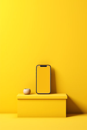 Generative AI Abstract pastel yellow studio background for product presentation. Empty room with shaの素材