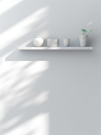 Generative AI Empty white shelf hanging on a wall. EPS10 vector.の素材
