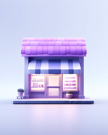 Generative AI Colored store front with empty showcaseの素材