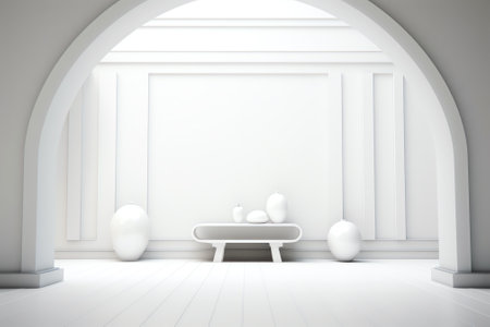 Generative AI White clean empty architecture interior space room studio background wall display prodの素材