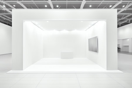 Generative AI 3D render of empty exhibition space. backdrop for exhibitions and events. Tile floor.の素材