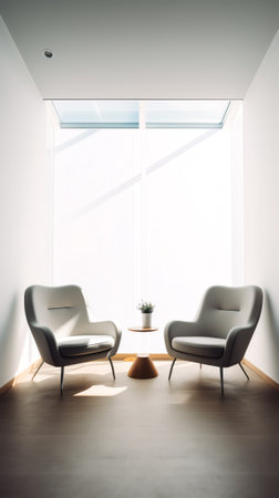 Generative AI Armchairs are in the waiting room and the arrival of aircraft at the airport. With a vの素材