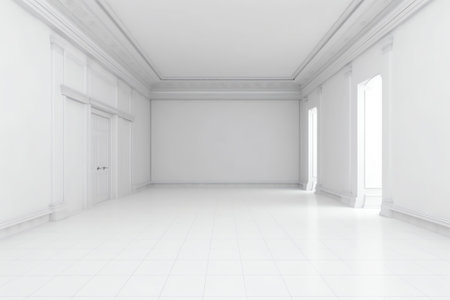 Generative AI White room. Front view. 3D Renderの素材