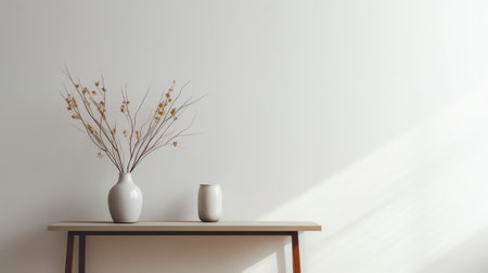 Generative AI Empty room interior background with glass vase with branch 3d renderingの素材