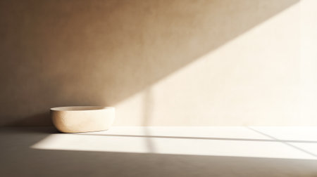 Generative AI Marble Table with White Stucco Wall Texture Background with Light Beam and Shadow, Suiの素材