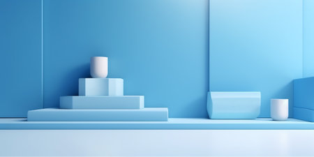 Generative AI blank stand interior design, empty room for show case background, 3D rendering blue paの素材