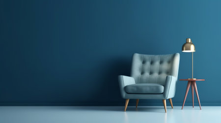 Generative AI Mockup living room interior with armchair on empty blue color wall background.3D rendeの素材