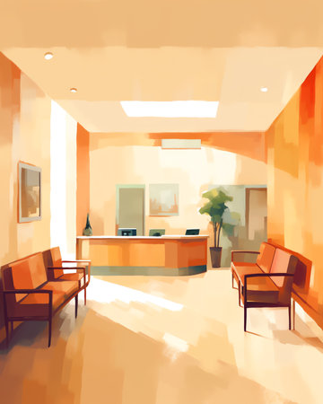 Generative AI Interior of a waiting room with a table of receptionの素材
