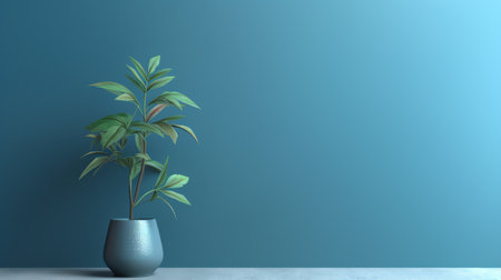 Generative AI Empty interior background, room with blue wall, vase with branch and window 3d renderiの素材