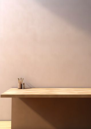 Generative AI wooden table template, desk mock-upの素材