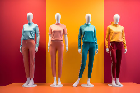 Generative AI An empty teenage fashion store with five mannequin displaying the latest trend with jeの素材