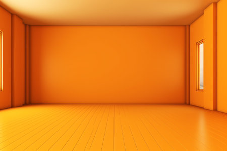 Generative AI yellow background abstract with Gradient in empty room studio,Yellow empty room studioの素材