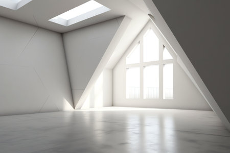 Generative AI Abstract empty interior, corner of white installation on concrete floor, contemporaryの素材