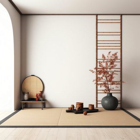 Generative AI Empty room,Clean japanese minimalist room interior, 3D renderingの素材