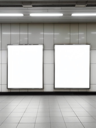 Generative AI Blank white advertising poster at a train station.の素材