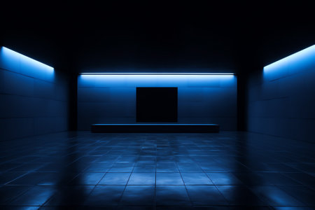 Generative AI A dark empty street, dark blue background, an empty dark scene, neon light, spotlightsの素材