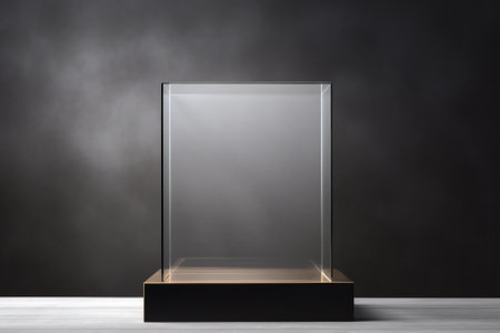 Generative AI Boutique with blank glass showcase and lamps. Advertisement and retail concept. Mock uの素材