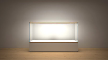Generative AI Front view of empty clean showcase at night. Mock up, 3D Renderingの素材