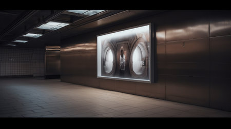 Generative AI Three vertical billboards on underground subway wall Mockup. Hoardings advertising triの素材