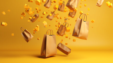 Generative AI 3d render image of shopping bag floating with multiple products object.の素材