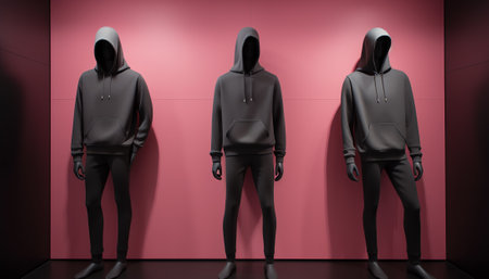 Generative AI An empty teenage fashion store with five mannequin displaying the latest trend with jeの素材